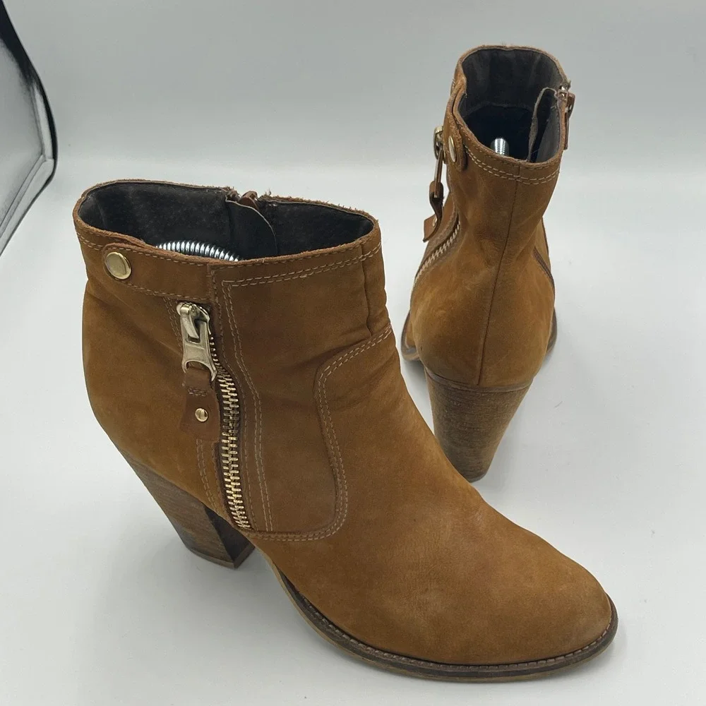 Aldo Brown‎ Suede Western Moto Ankle Boots Stacked Heel Boho Size 10